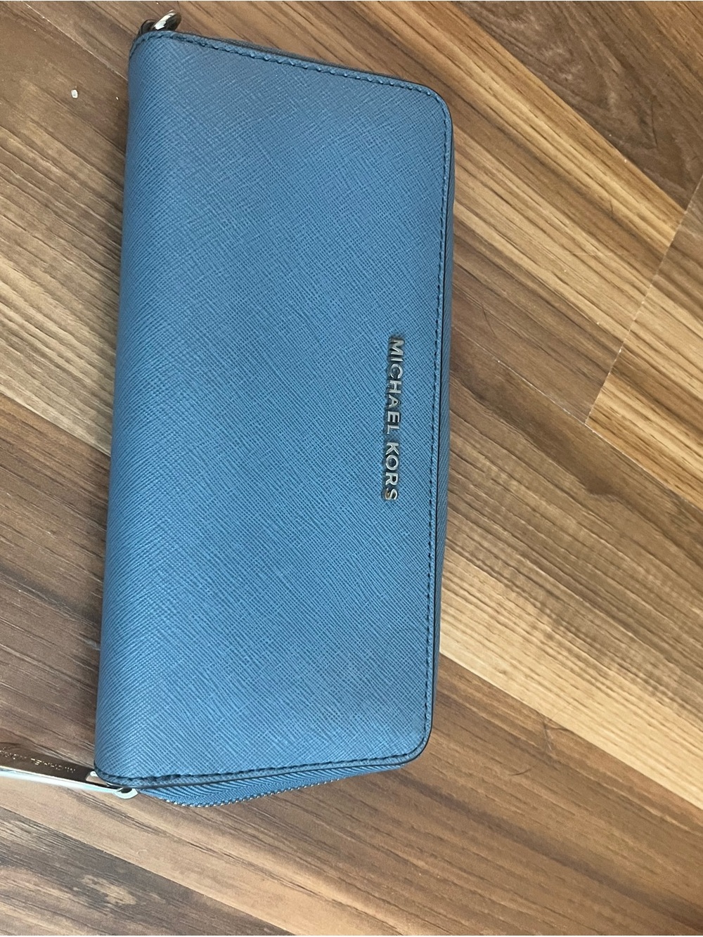 Michael Kors Saffiano Zip Wallet in Teal Blue